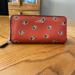 Coach Slim Accordion Zip In Sienna Rose Rose Print Canvas Wallet